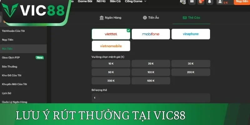 Lưu ý hàng đầu khi rút thưởng tại VIC88